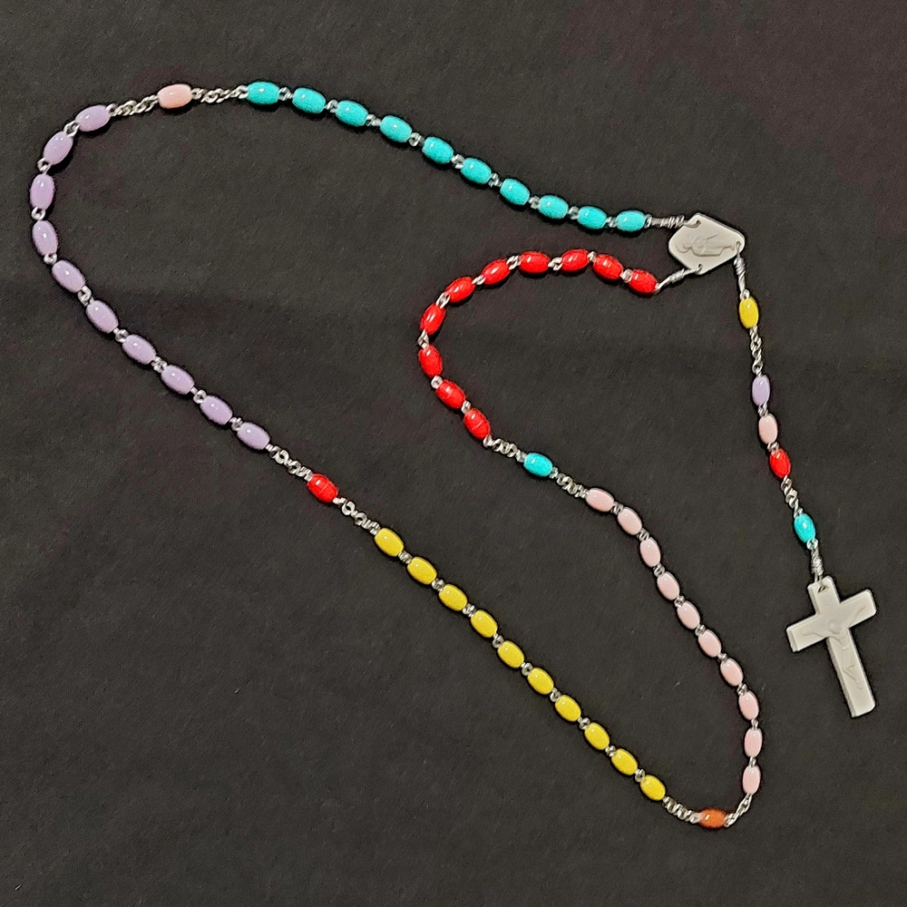 Vintage Rainbow Rosary, symbolizes the connection between your faith & Identity.